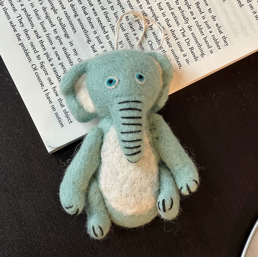 Blue Elephant Wool Felt Pendant – Handmade by NeedleFeltingWool